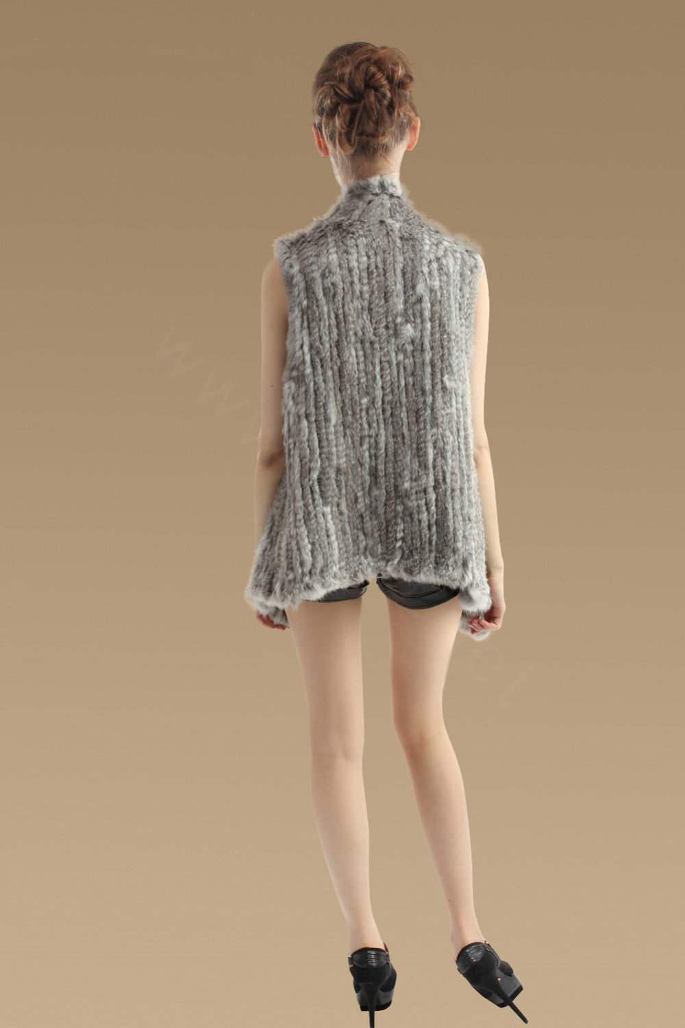 Hot sales Luxury Irregular Knitted Natural Rabbit Fur Vests Cape Women Fur Waistcoat - Natural Grey